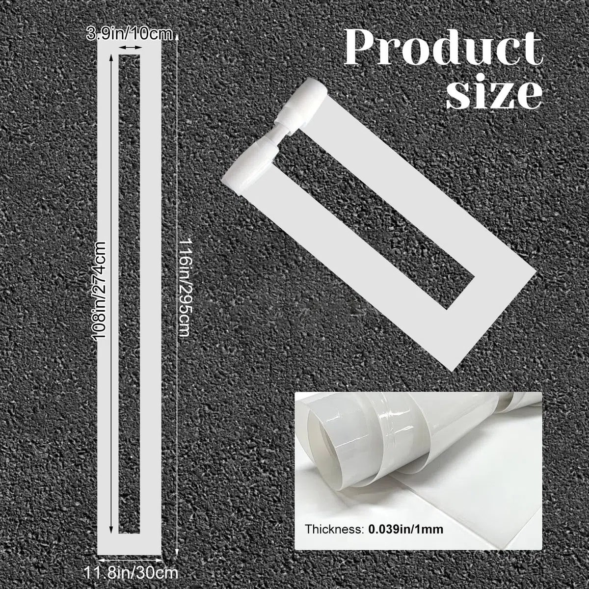 Lot de 2 pochoirs en silicone pliables et réutilisables pour peindre les lignes de stationnement et de trottoir pour pavage en béton asphalte, 10 x 274,3 cm