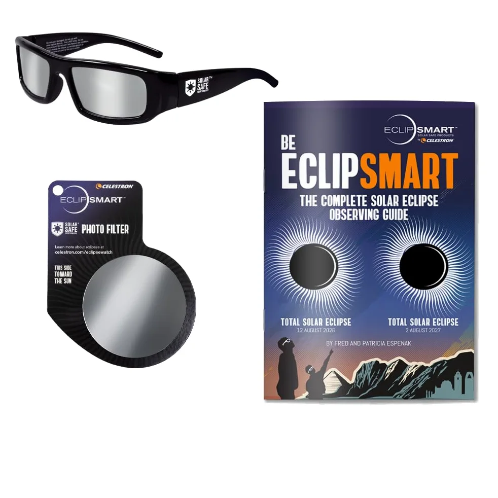 Celestron EclipSmart 3 pièces Kit d'observation et d'imagerie de l'éclipse Solaire. Lunettes solaires, Filtre pour Appareil Photo et Livre sur l'éclipse Solaire