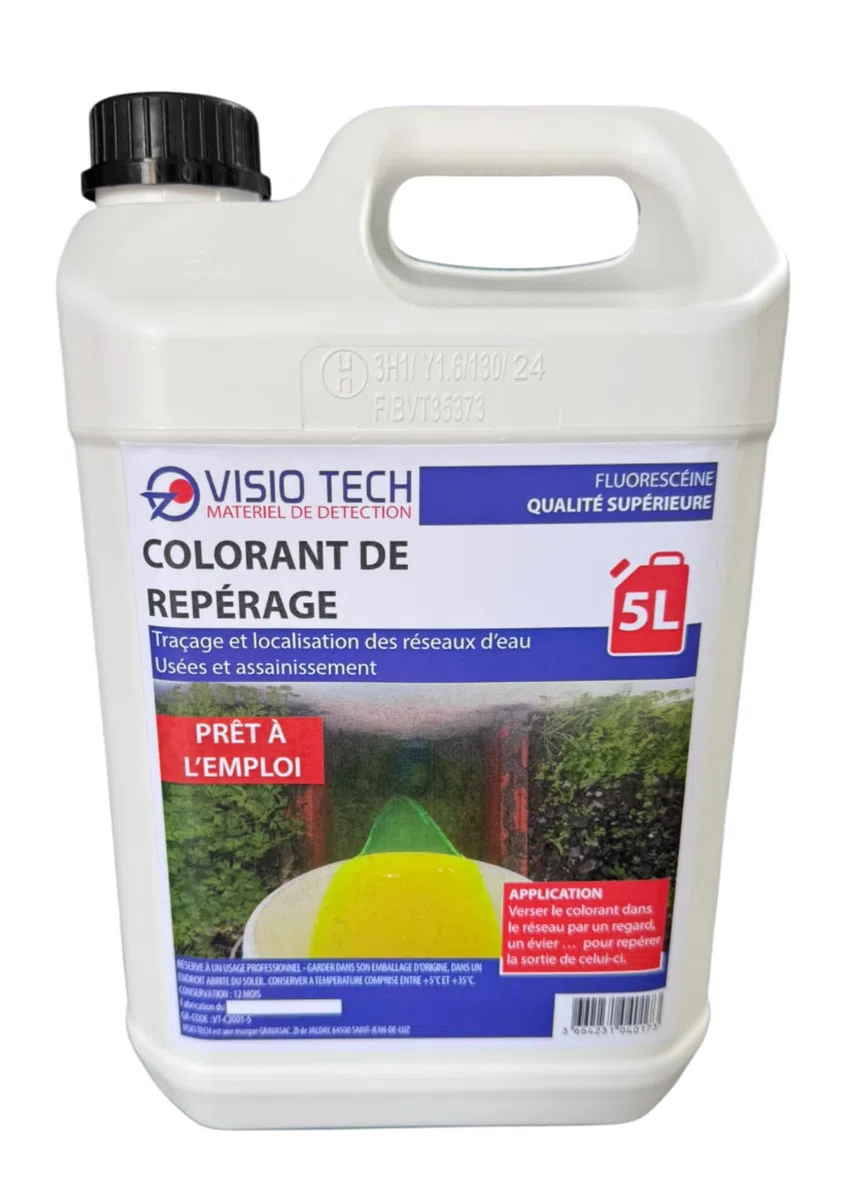 Fluorescéine 5 L – Colorant Traceur Prêt à l’Emploi pour Recherche de Fuites, Tests d’Étanchéité & Traçage de Réseaux d’Eau – Haute Visibilité + Compatible UV