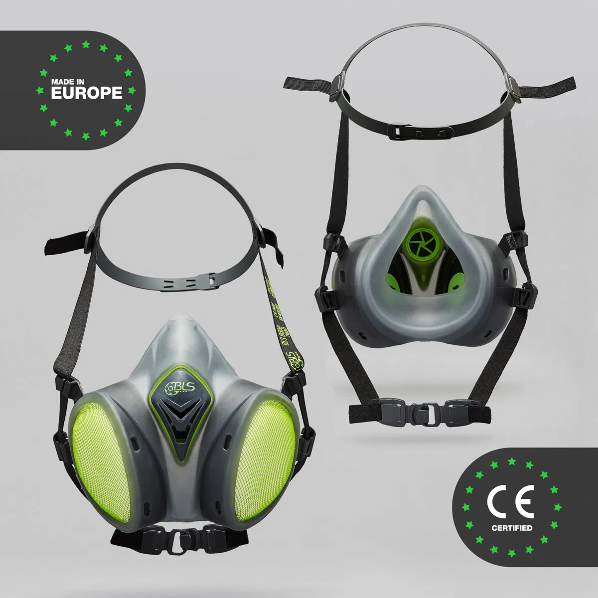BLS 8600next A2P3 R D Demi-masque de Protection en TPE avec Filtres A2P3 Intégrés, Prêt à l'Emploi et Sans Entretien. Pour Gaz/Vapeurs, Poussières, Mauvaises Odeurs, peinture, Masticage et Solvants