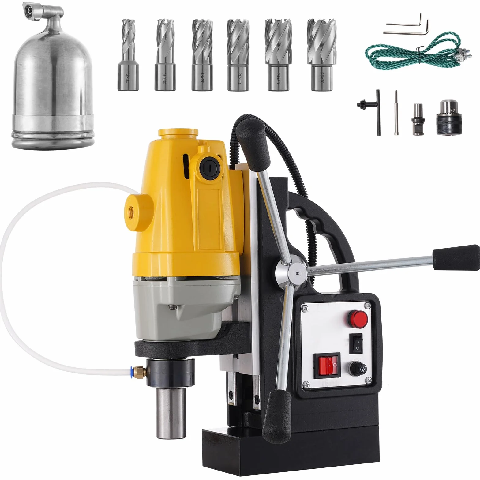 RICHRICH Perceuse Magnétique 1100 W, Diamètre d'Alésage de 1-1/2 pouce (40 mm), Perceuse à Colonne Magnétique MD40, 12000 N, 670 tr/min, avec 6 Fraises Annulaires HSS, Système de Forage, Construction