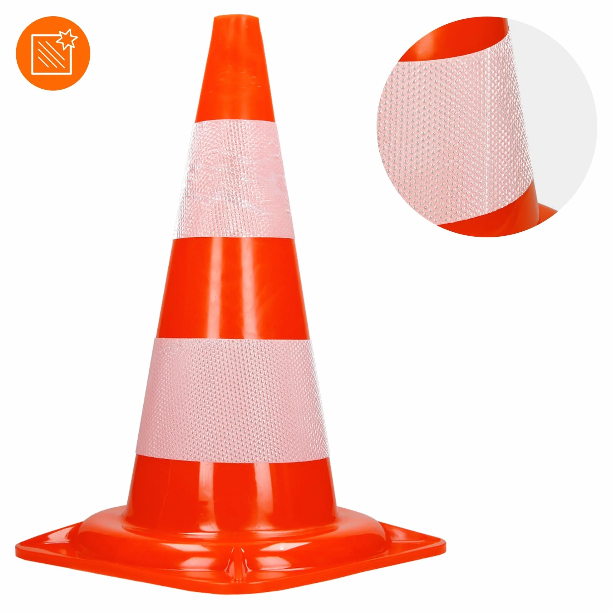 ECD Germany 4X Cônes Signalisation Pylône, 47cm, PVC Solide, Orange/Blanc, Triangle de Circulation, Marqueur Attention Sécurité, avec 2 Bandes Réfléchissantes, Pylone Cône Avertissement de Parking