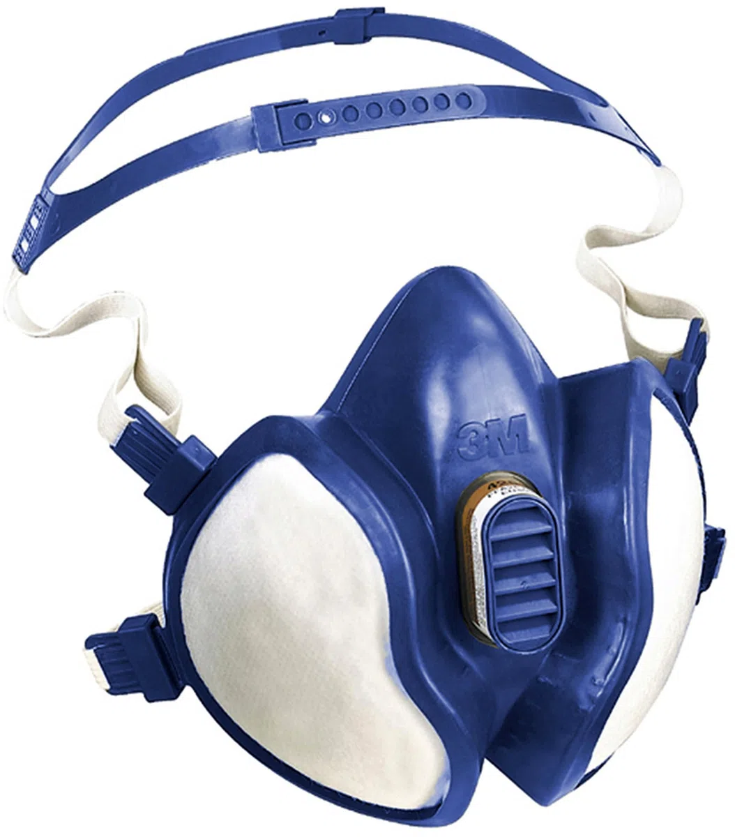 3M série 4000 - Demi-masque de protection réutilisable 3M 4277 - Filtres intégrés pour une protection contre vapeurs, gaz et particules - 1 x masque bleu/blanc