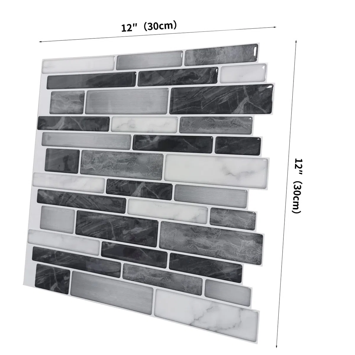 Art3d Lot de 10 pièces,Carrelage Autocollant Mural,Crédence Adhésive Noir et Gris avec Motif Marbre pour Cuisine Salle de bains,Effet mosaique,30x30cm