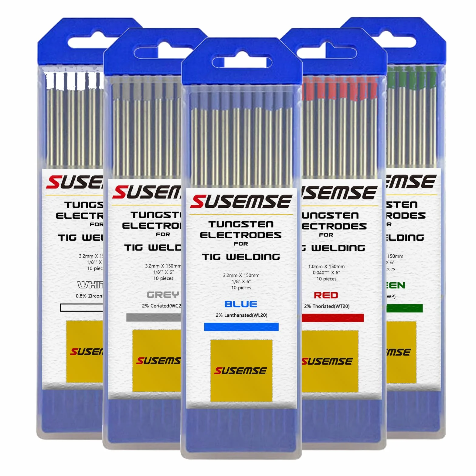SUSEMSE Lot de 10 électrodes de soudage TIG en tungstène 2 % cérié (gris, 0,040", 1,0 mm*150 mm)