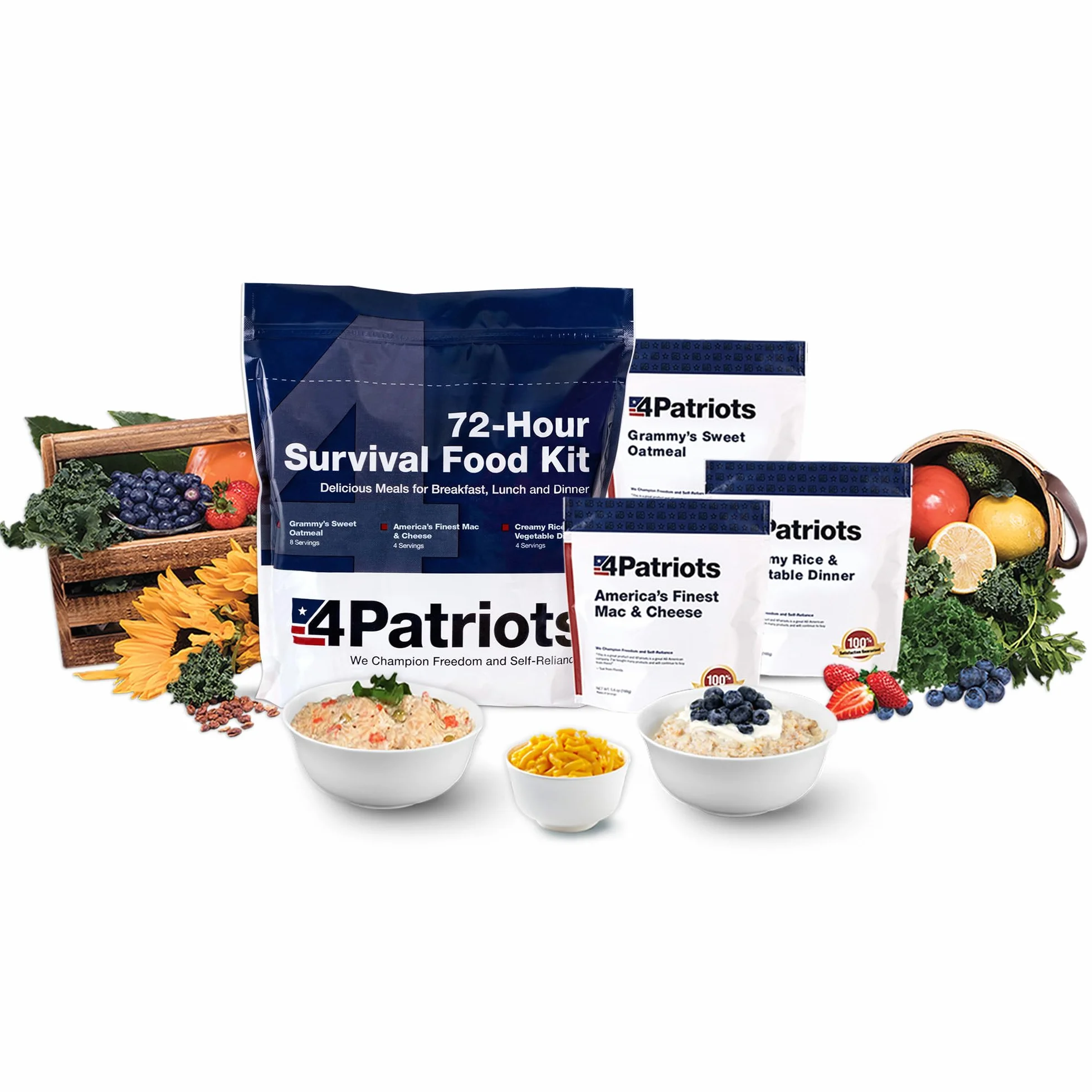 4Patriots Kit alimentaire de survie 72 heures : nourriture d'urgence résistante aux catastrophes avec une incroyable variété conçue pour durer 25 ans dans des sachets alimentaires d'urgence, 20
