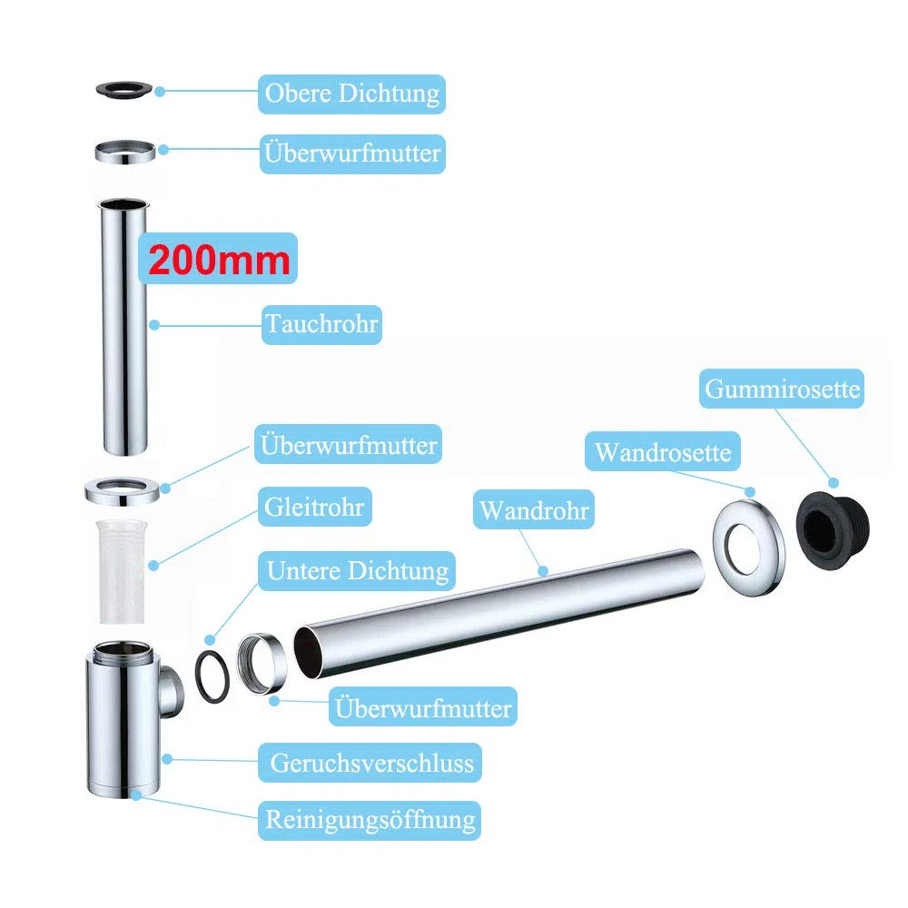 Laiton Siphon de Lavabo, Keymark Universel Syphon Design 1 1/4 x 32mm, Réglable Anti Odeur, Chromé