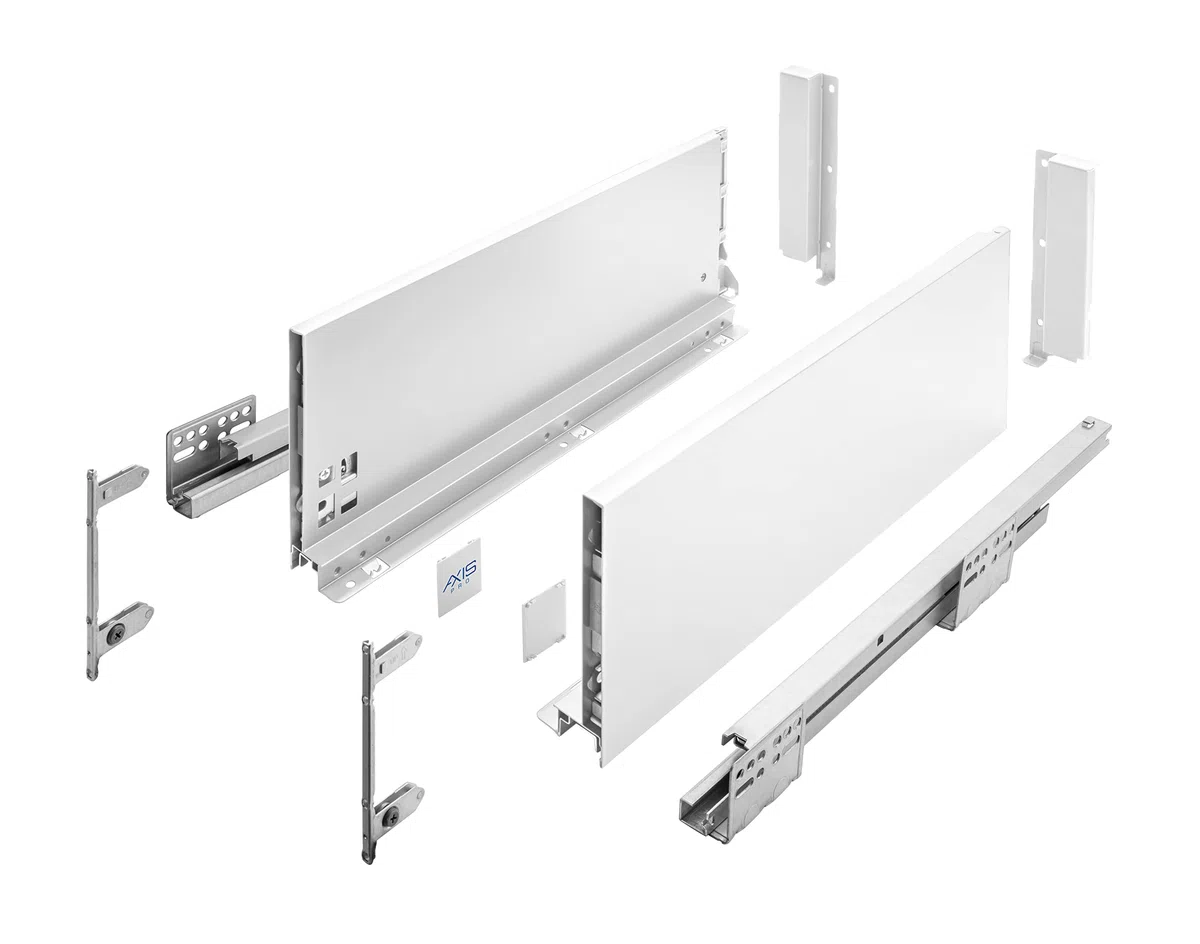 GTV AXIS PRO - Glissières de tiroir à extension complète - Blanc - Charge maximale : 40 kg - Systèmes Push to Open - Accès extérieur - Largeur : 550 mm - Hauteur : 168 mm