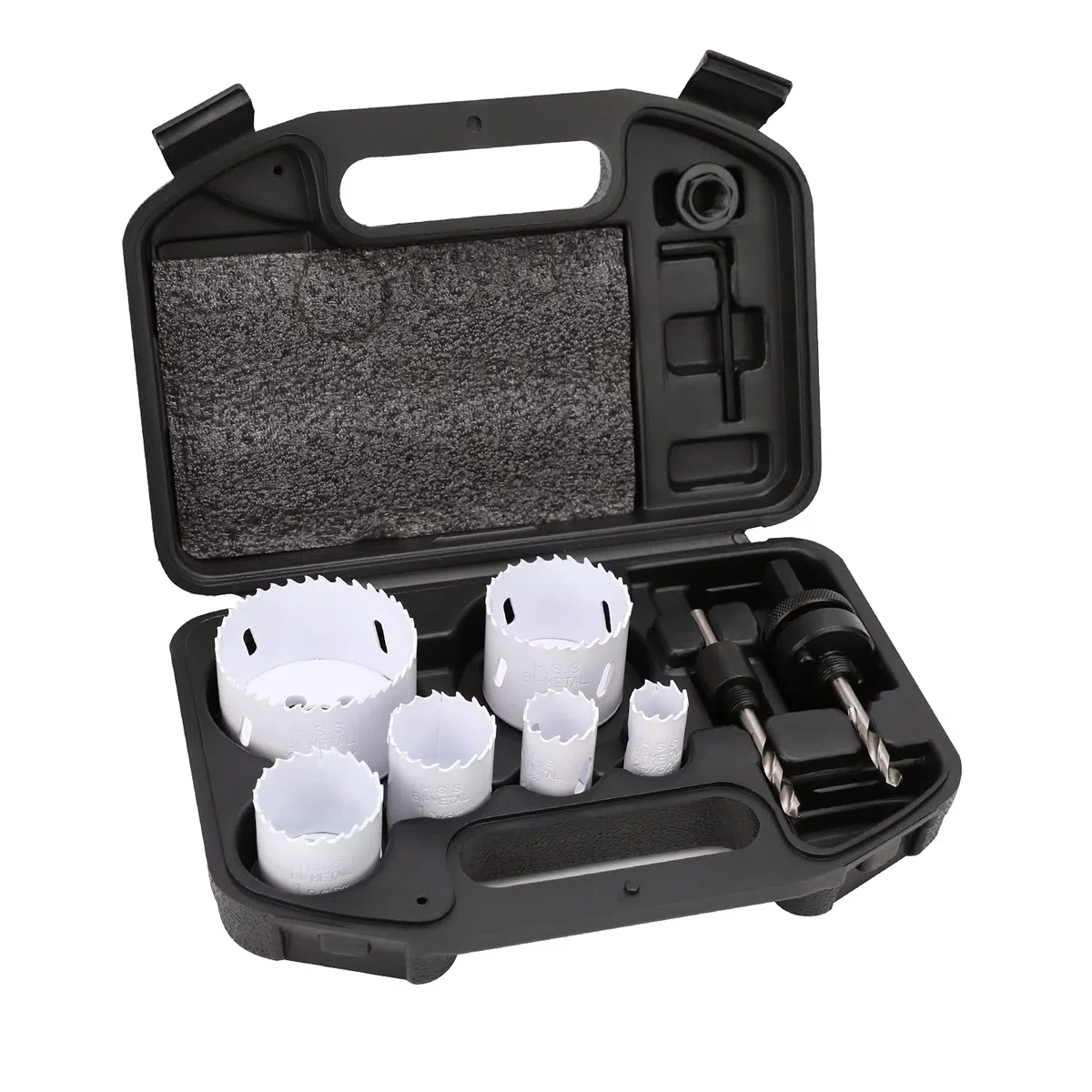 Amazon Basics Kit de 9 pièces pour scie cloche en acier rapide bimétallique avec étui de transport, 20 mm à 68 mm, Noir, 25/32" to 2-11/16”
