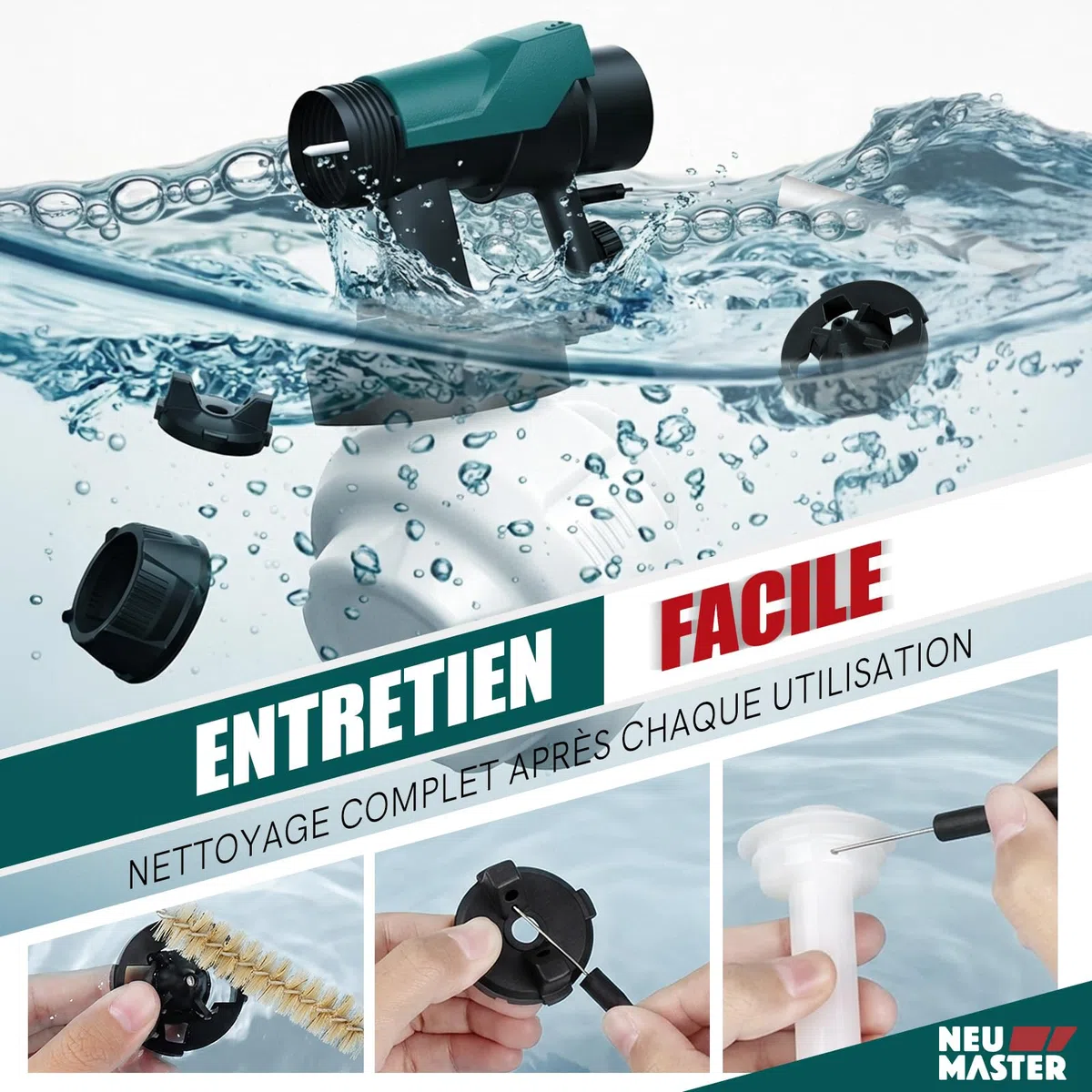 Pistolet a Peinture - NEU MASTER Pistolet à Peinture Électrique avec 4 Buses, 3 Modèles & 1200ml Réservoir pour Meubles, Murs, Portes, Clôtures, Bricolage