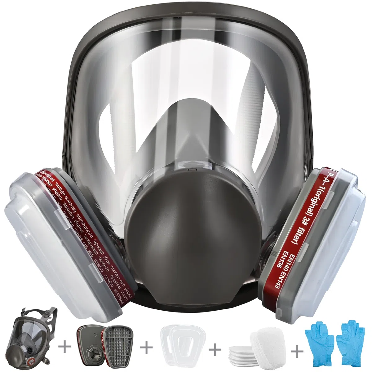 faburo Appareil facial réutilisable anti-gaz et anti-poussière | Kit professionnel avec 10 filtres de rechange et 5 paires de gants, pour peinture, soudure, ponçage, phytopharmaceutiques
