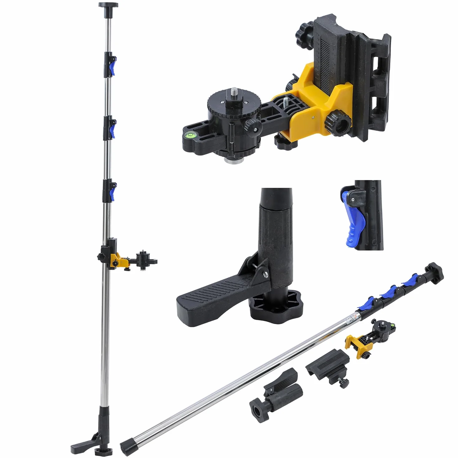 TOPWAY Niveau Laser avec Perche Télescopique 3.7M, Inox, Base Rapide, Réglable avec Sac 311579