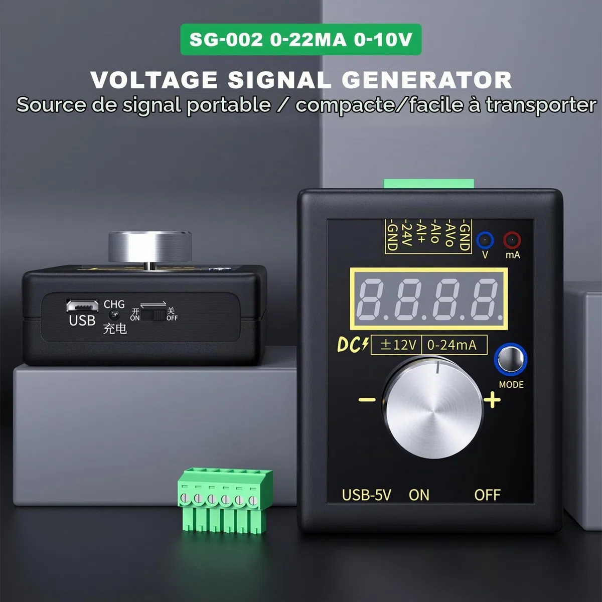 DEWIN Générateur de Signal, Générateur de Signal de Tension Analogique Portatif de Haute Précision SG-002 Transmetteur de Courant 0-22mA 0-10V