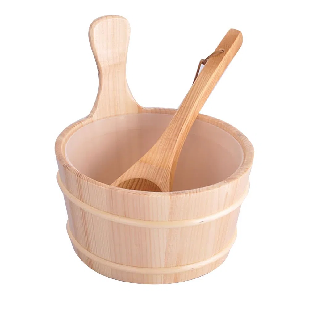 Sauna En Bois, 4L Kit De Seau De S-auna, Fabriqué À Partir Bois Naturel S-auna Set Avec Seau Et Louche En B-ois Combinée Set Accessoire Sauna Essentiels Du Spa Pour Hammam