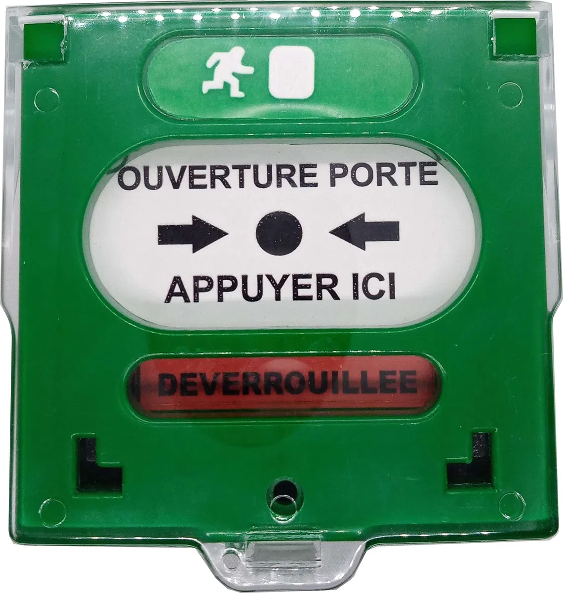 Déclencheur manuel vert 2 contacts avec capot pour déverrouillage d'issue de secours