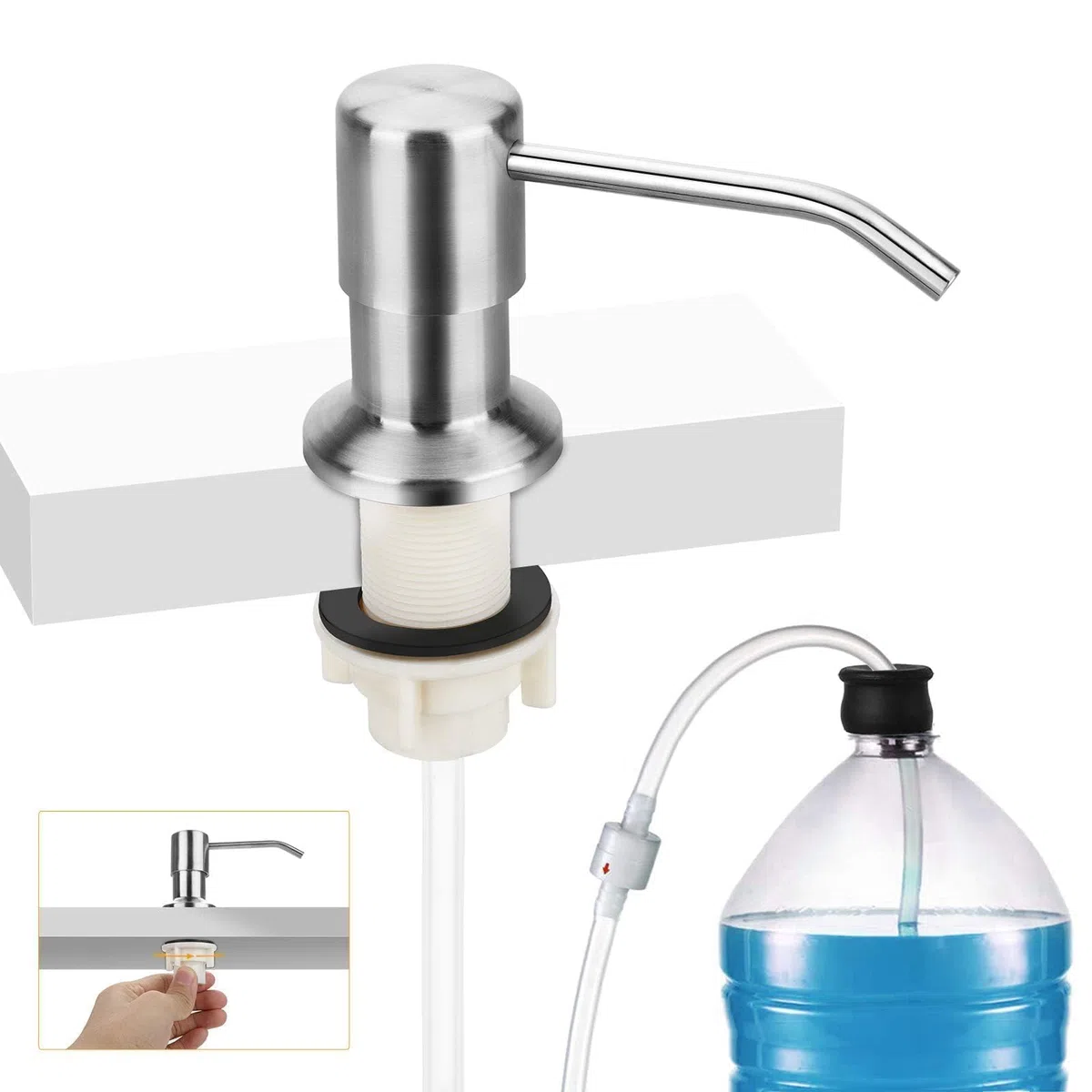 Linkstyle Distributeur De Savon Pour Évier De Cuisine, Distributeur De Savon Liquide Encastré Avec Tuyau D’Extension De 47", Nickel Brossé