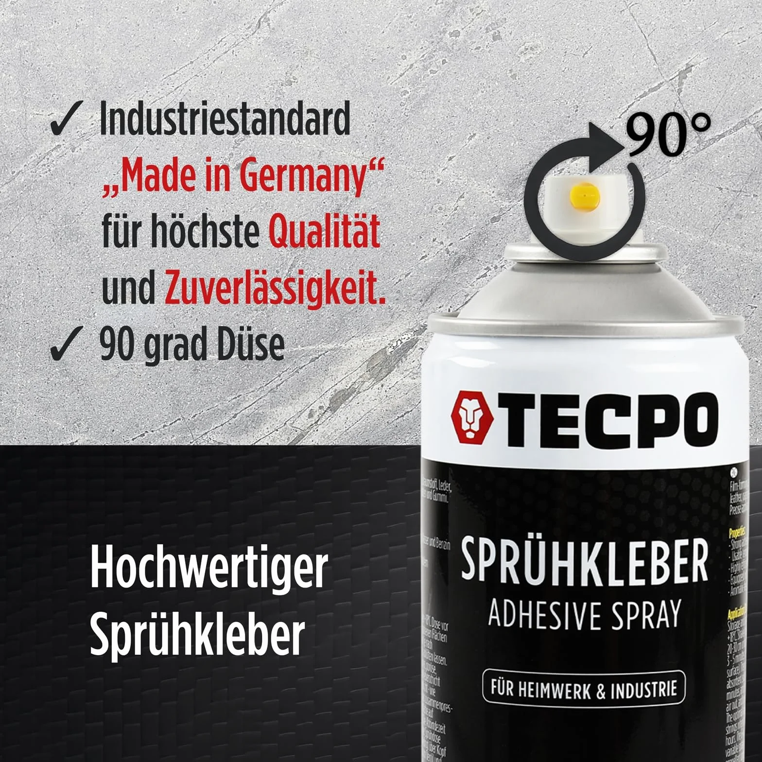 TECPO Lot de 4 sprays de colle industrielle 500 ml, adhésif industriel, forte adhérence, séchage rapide, haute résistance à la température, polyvalent pour textiles, cuir, mousses, matériaux d