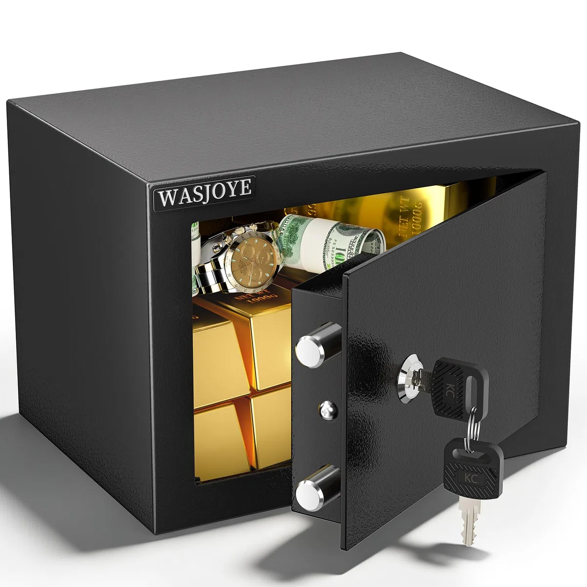 WASJOYE Mini Coffre Fort Domestique,23 * 17 * 17cm Coffre Fort Serrure à clé de Sécurité - Petit Coffre Fort pour la maison,L'argent, de documents,de bijoux,de passeports 6.6L