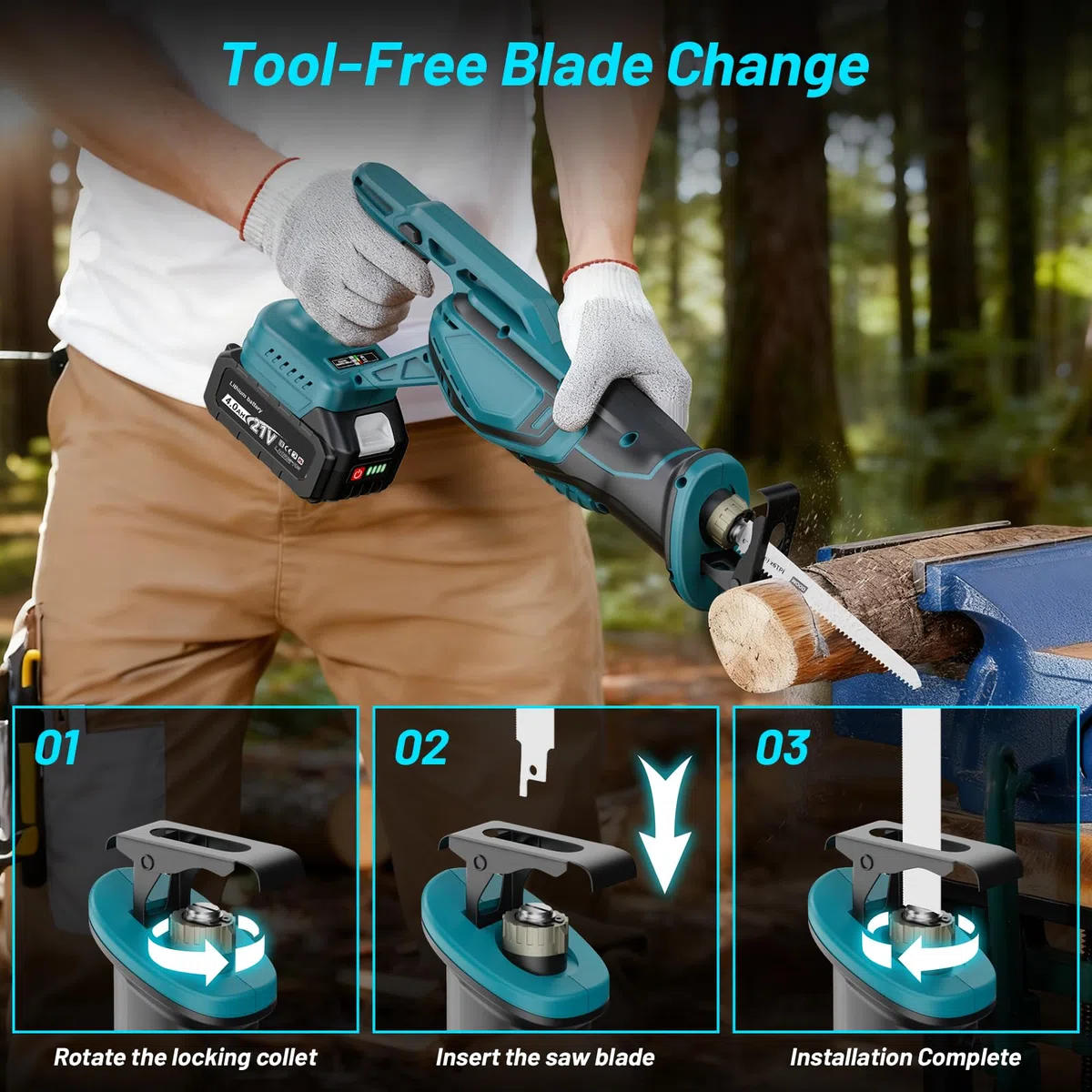 Yofuly Scie Sabre sans fil Compatible avec Batterie Makita 18V, 2026 Mise à Niveau Scie Alternative 3500spm, 28mm Longueur de Course, Scie Sabre avec 2 Batteries 4,0 Ah, 8 Lames pour Bois/Métal/PVC