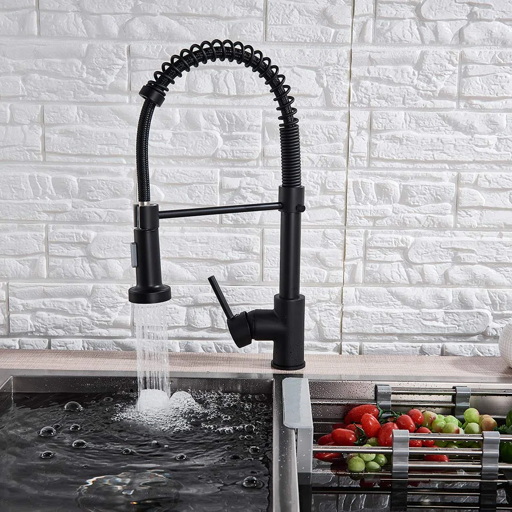 Robinet mitigeur d'évier de cuisine avec poignée unique en laiton massif noir robinet de cuisine monotrou Pulvérisateur pivotant Robinet mitigeur froid et chaud