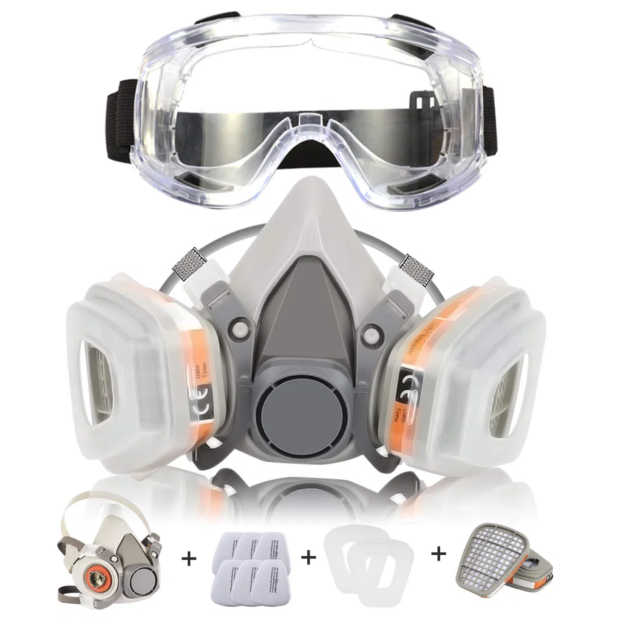 107 Housse demi-face ultra douce avec filtres anti-poussière réutilisables anti-gaz, vapeurs et particules pour peinture par pulvérisation, ponçage, poussière