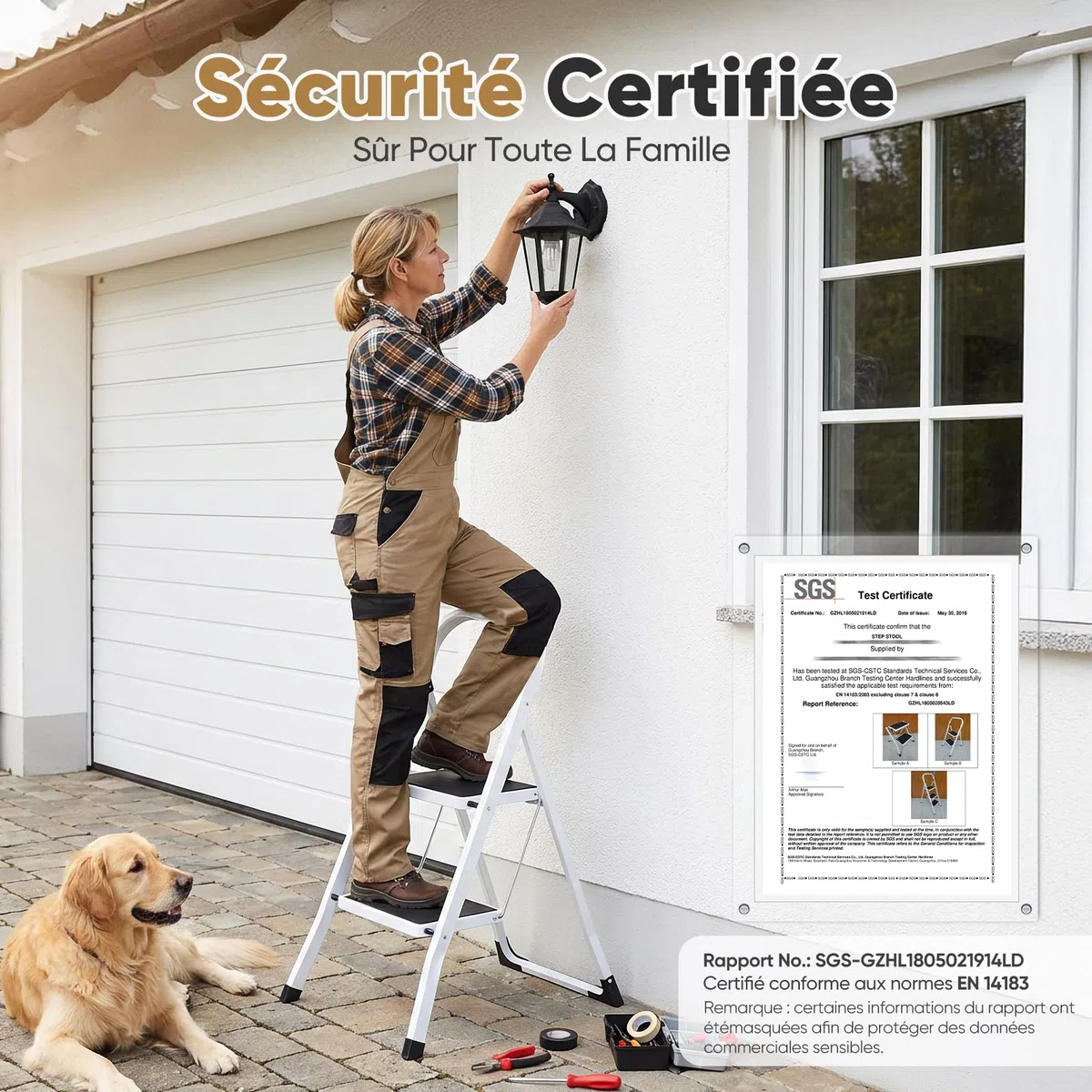 Sekey Escabeau 2 Marches Pliable, Petit Escabeau Pliable Compact, Marchepied Escamotable en Acier Sécurisé, Antidérapant pour Usage Domestique, Certifié SGS EN14183, Charge Maximale 150 kg