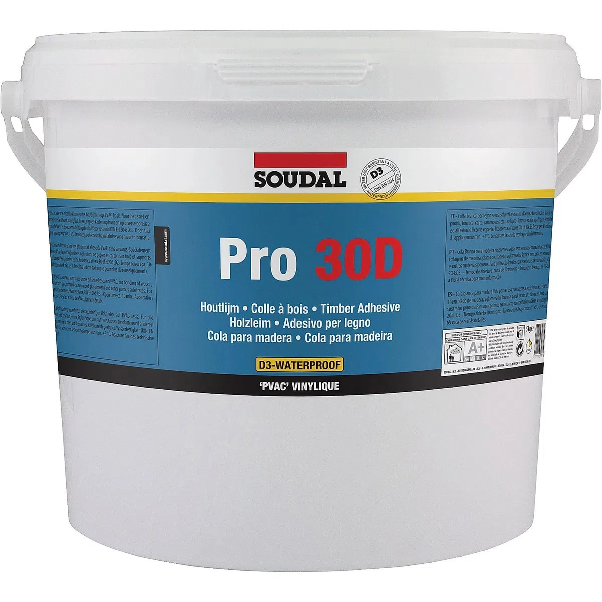 Soudal Colle à bois Pro 30D - adhésif à dispersion - Étanche - 5 kg