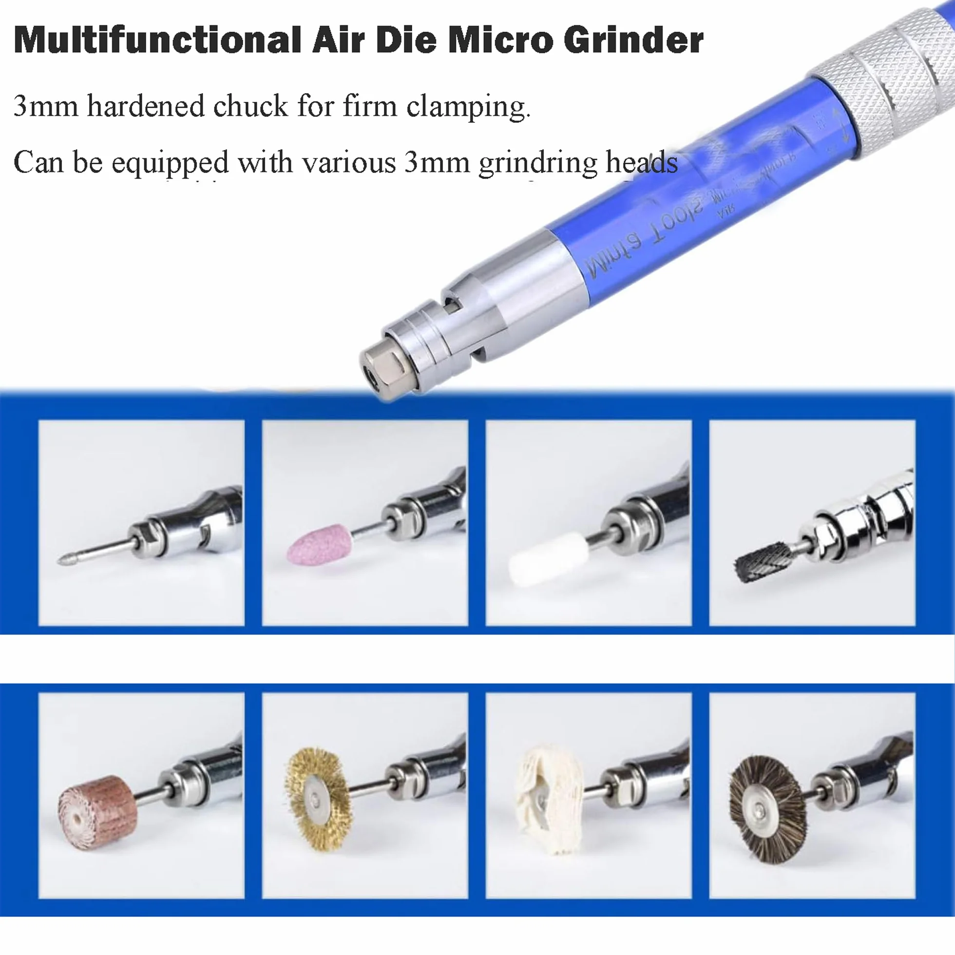 Kit de meuleuse à air comprimé - Mini crayon de 3 mm - Outil de coupe - Crayon pneumatique - Pour meulage et polissage de précision - 56000 tr/min