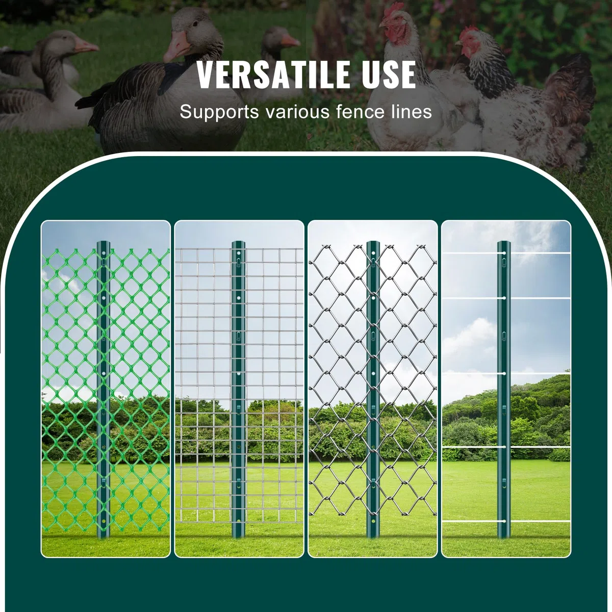 VEVOR Poteau de Clôture en Métal 91,44 cm, Lot de 10, Piquets de Clôture en Acier au Carbone Robuste, Poteaux Métalliques pour Jardin, Pelouse, Fermes, Clôtures Extérieures, Potagers, Routes, Vert