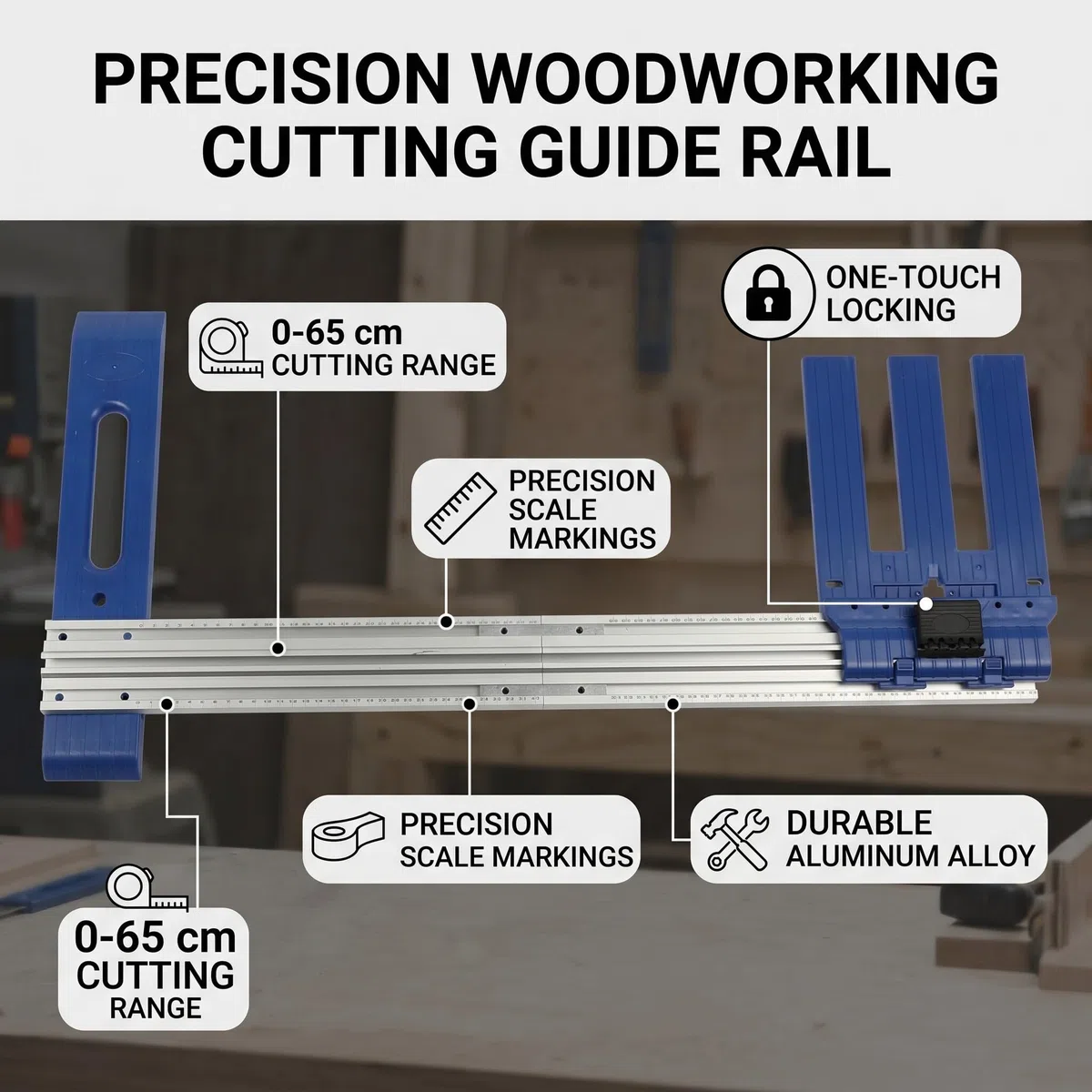Guide de scie circulaire en alliage d'aluminium pour le travail du bois, guide de coupe de 0 à 65 cm