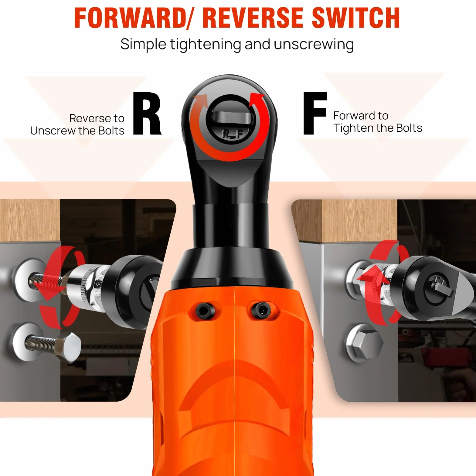 DayPlus Clé à cliquet sans fil 12V avec batterie, 2 batteries Li-ion de 1,5Ah et chargeur rapide, 2300 tr/min, 40 Nm, clé à cliquet électrique avec 7 douilles, orange
