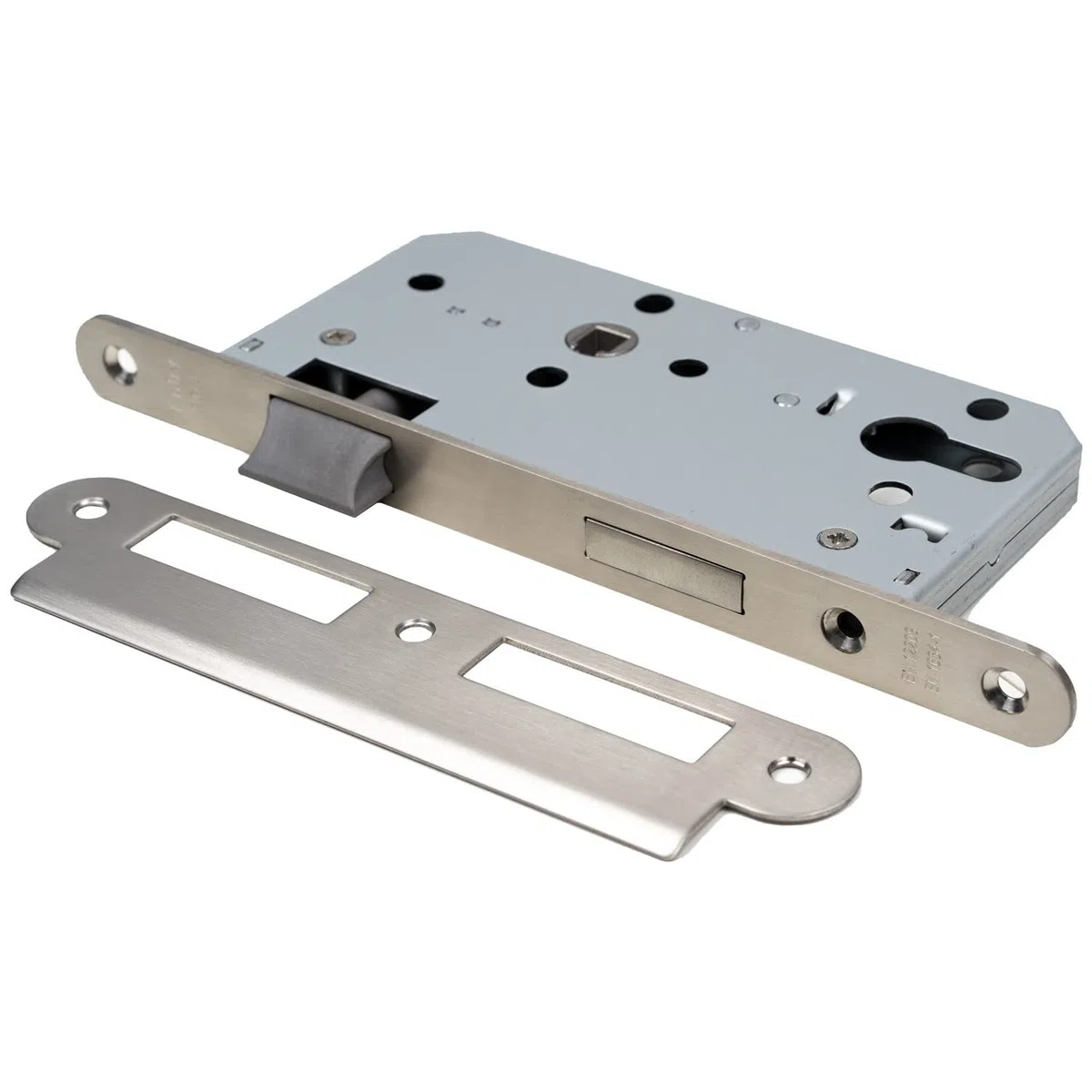 Serrure à larder FELGNER cylindre profilé | pour de porte en bois | Boîtier de serrure en tôle galvanisée + loquet en plastique | Têtière 20mm - axe 55mm - Din gauche et droite