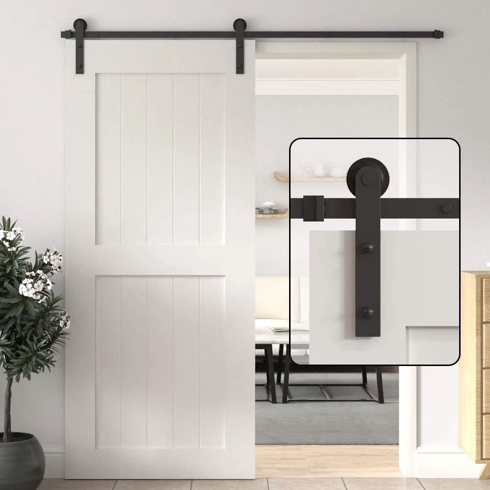 WINSOON Kit de porte coulissante de grange : 200 cm - Kit de porte coulissante robuste | Rail de porte coulissante Syetem facile à installer pour armoire/placard/cuisine (rail uniquement)