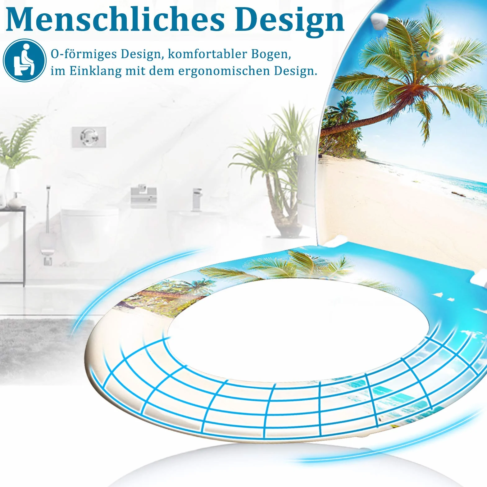 LARS360 Abattant WC Abattant de Toilette Fabriqué en Acier Thermodurci et Inoxydable Antibactérien Peut être Utilisé sur la Plupart des Couvercles de Toilettes, 45 x 38cm (Des Pierres)