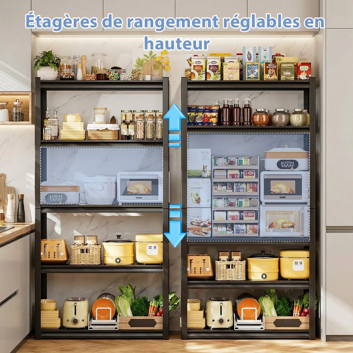 Himimi Étagère de Rangement 5 Niveaux 1000 kg Étagère Métallique Robuste avec Clayettes Réglables en Hauteur Étagère Ouverte pour Cave Garage Entrepôt Cuisine Rayonnage de Stockage 90x40x182 cm Noir
