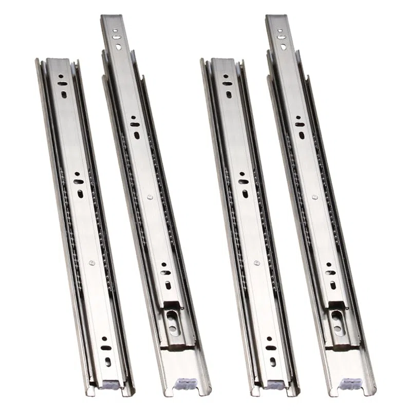 2 paires Coulisse Tiroir Télescopique, en Acier Inox, Glissière pour Tiroir à Sortie Totale, Charge Max 45kg, 45cm