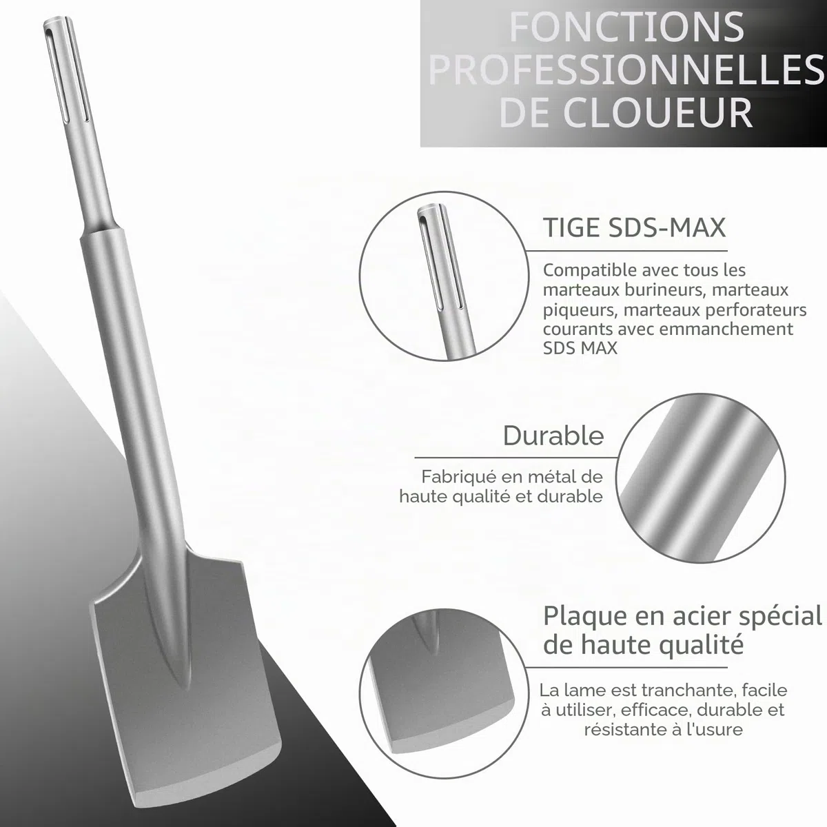 Mèche à pelle SDS MAX, 450 mm x 110 mm, Mèche pour asphalte, Mèche en ardoise pour asphalte, Dégagement pour marteaux démolisseurs, Enlèvement de béton et maçonnerie