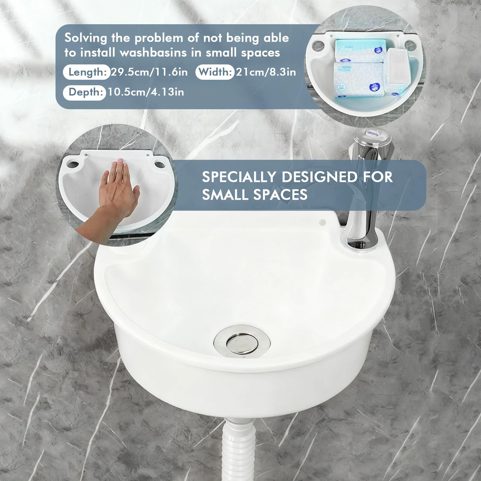 Lavabo en plastique, lavabo de camping, bassin de vidange, lavabo à main en plastique simple avec tuyau et bouchon de vidange pour jardin, garage, cave, camping-car, cave, chantier de construction
