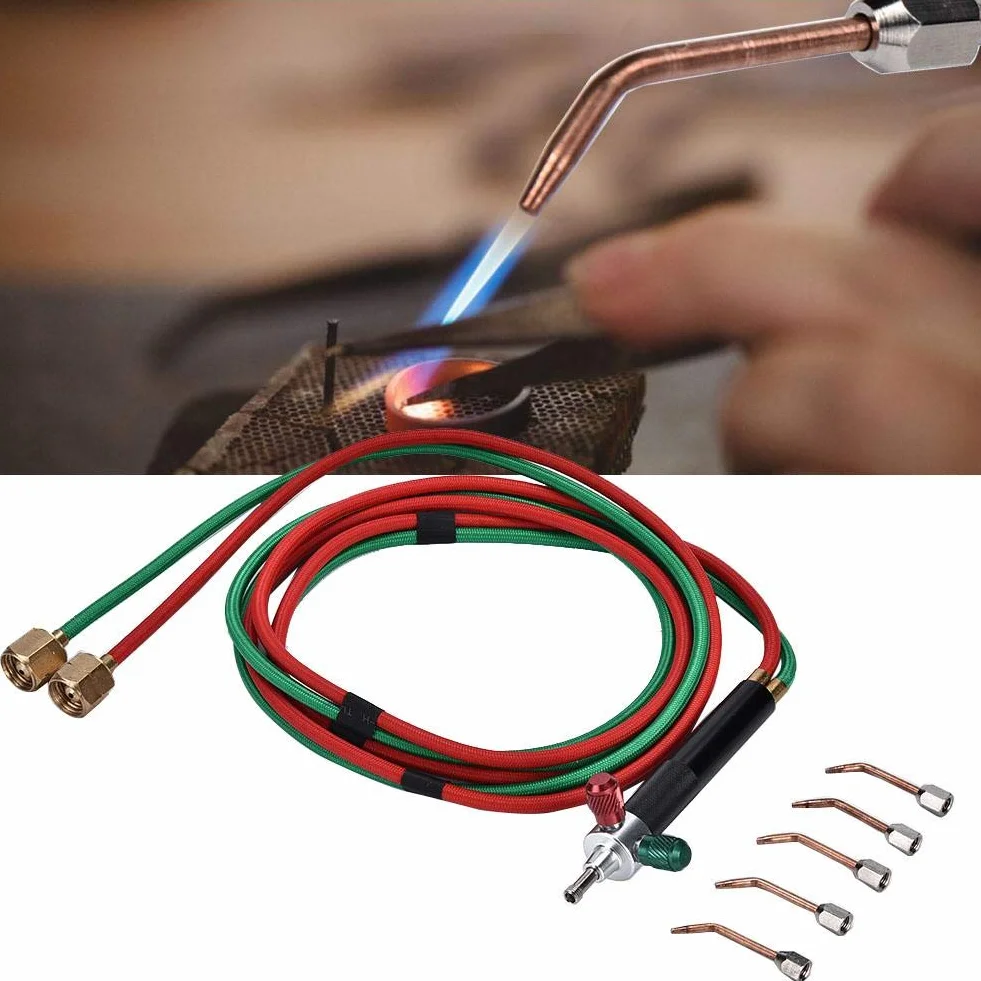 Chalumeau à souder pour Bijoux, Outil de Traitement de Bijoux Pistolet à Flamme, Outil de Torche de soudage à oxygène avec 5 Pointes