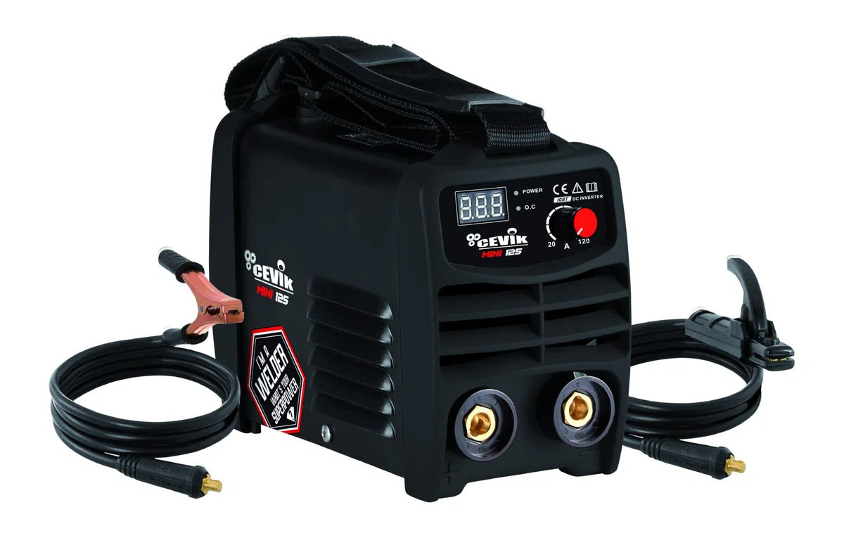 CEVIK PRO CE-MINI125 - Mini Soudeuse Inverter MMA avec Masque et Porte-électrode - 120A 40% 230V - Électrodes jusqu’à 3,25mm - Affichage Digital - Générateur OK - Portable