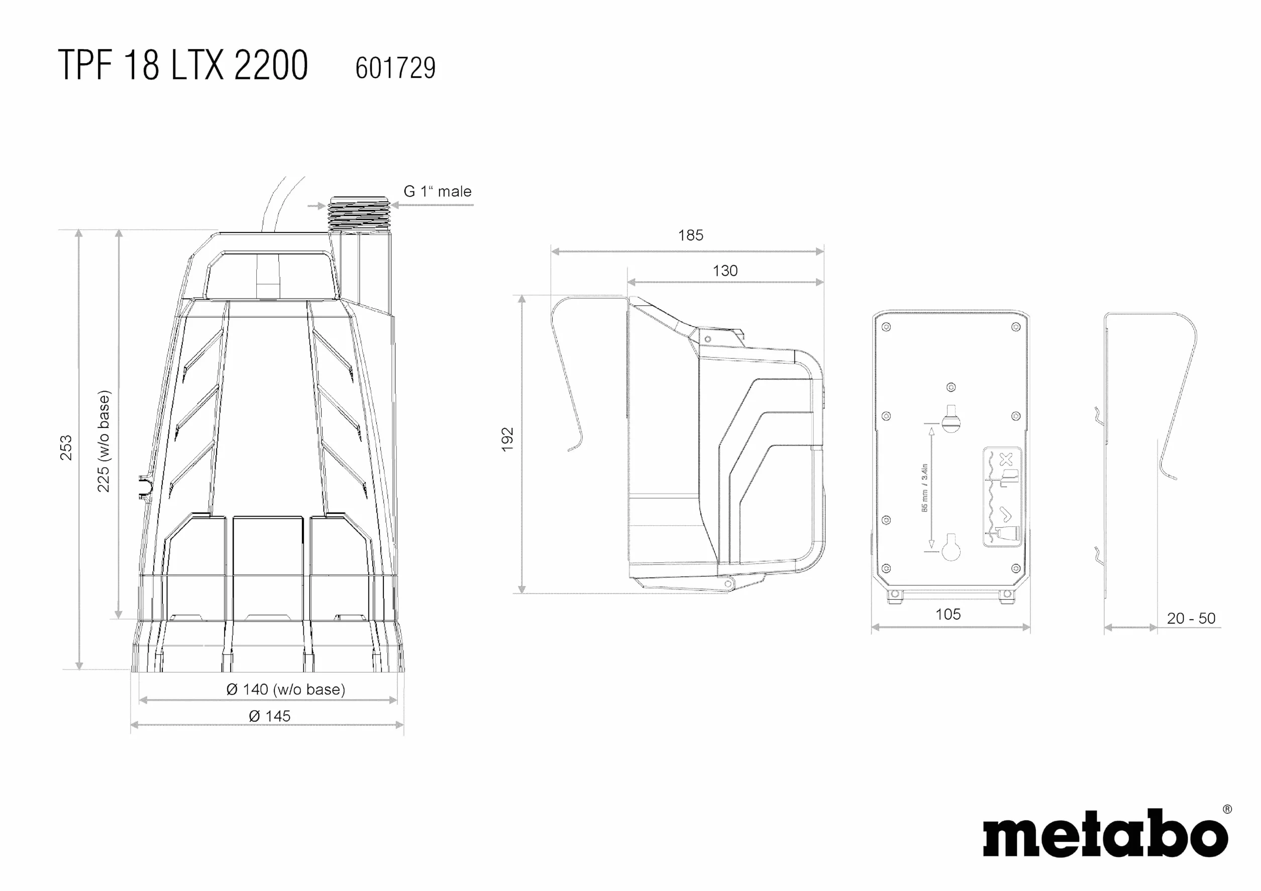 metabo Pompe Immergée TPF 18 LTX 2200, pour Récupérateur d'Eau 18V | Pompe à batterie flexible 2200 l/h, refoulement 22 m, aspiration plate 1 mm, sans batterie ni chargeur