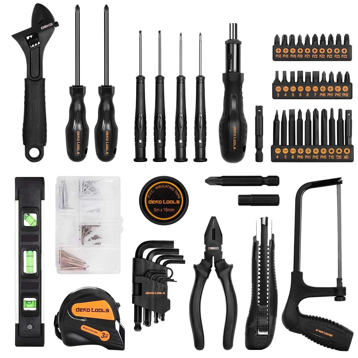 DEKOPRO Kit d'outils à main 218 pièces pour la maison, ensemble d'outils professionnels pour la réparation automobile, ensemble d'outils à main avec tournevis