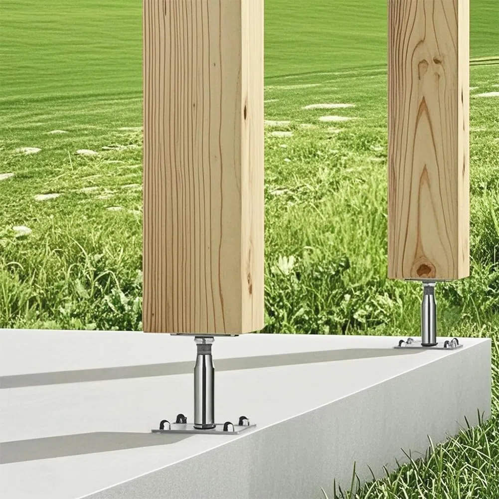 Lot de 4 supports de poteau réglables en hauteur avec 16 vis galvanisées 100-150 mm Support de poteau à visser sur film galvanisé épais passivé