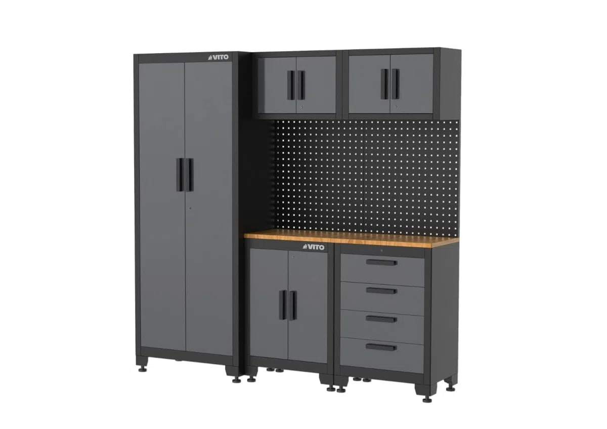 VITO - Armoires modulaires Meubles d'atelier Garage L1.95m HT 2.00m 8 Eléments Modulables Gris Anthracite Pré-montés