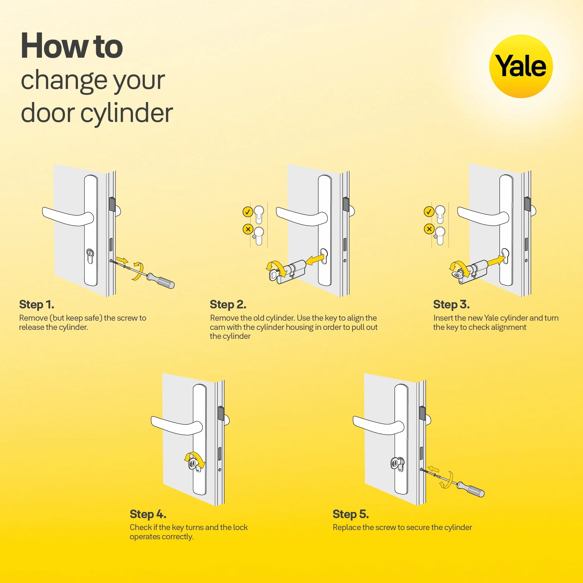 Yale Cylindre européen Série 2100 27/35 mm chrome poli double cylindre, 5 clés incluses, sécurité renforcée pour portes blindées et appartements