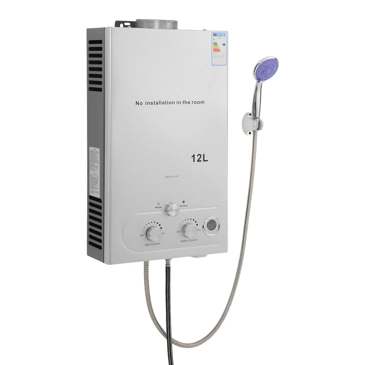 Chauffe-eau à gaz Duoruameng de 12 L, chauffe-eau à gaz LPG avec pomme de douche, modèle été et hiver, protection multiple pour la maison, camping