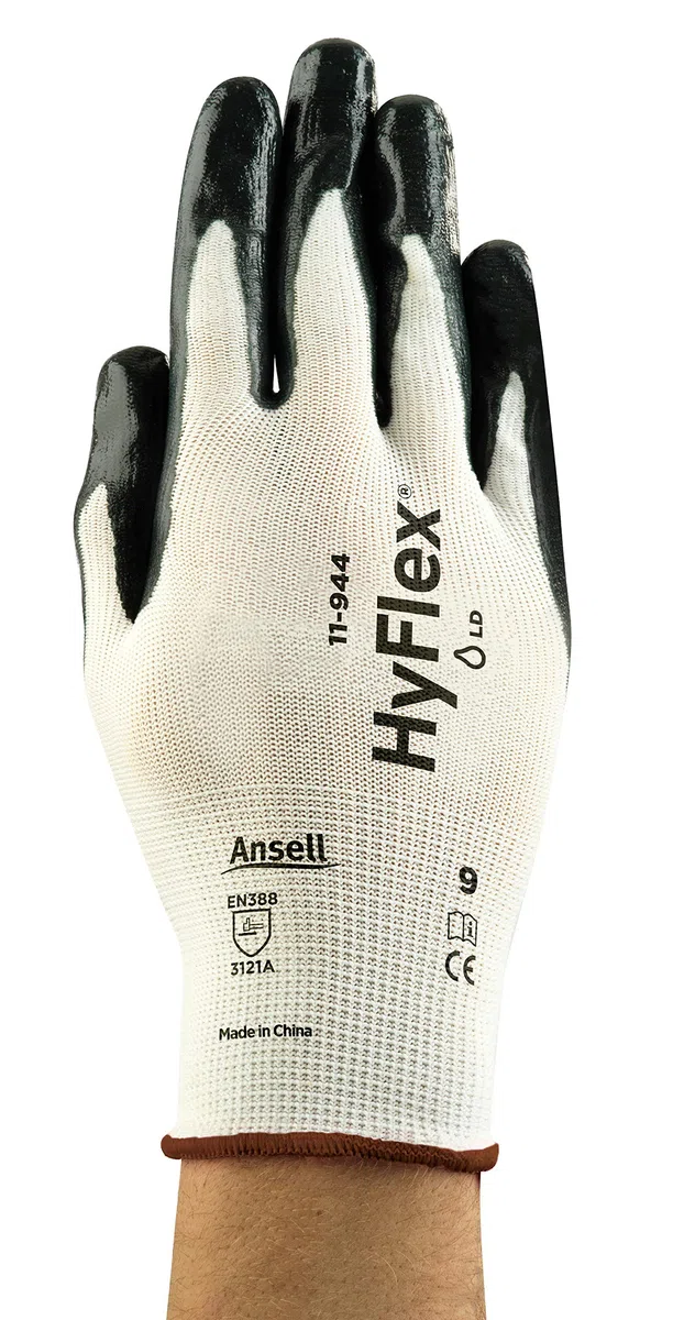 Ansell HyFlex 11-944 Gants de Travail Oléofuges, Résistant à l’Abrasion, Protection Mécanique et Risques Industriels, Gant de Sécurité Homme Femme, Lavable, Noir, Taille L (12 Paires)