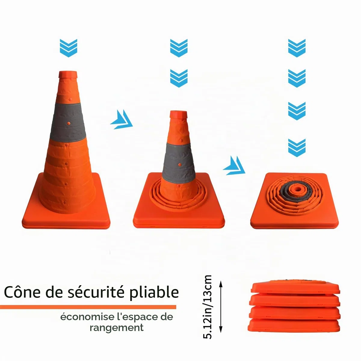 15.7inch / 40cm cône de trafic Pliable, 4 pièces Pop-up cône d'avertissement réfléchissant, utilisé pour Le stationnement temporaire, la Construction routière et Le contrôle d'activité
