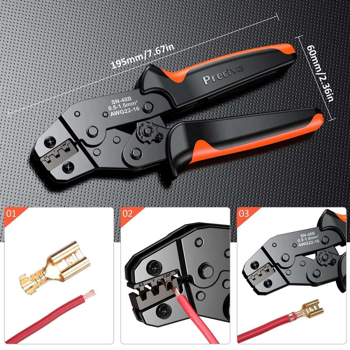 Pince à Sertir électrique pour Connecteur Bêche, 0.5-1.5mm²/22-16 AWG, Preciva Pince à Sertir les Cosses de Fils with 600pcs de Connecteurs Mâles Femelles pour Câbles en Laiton