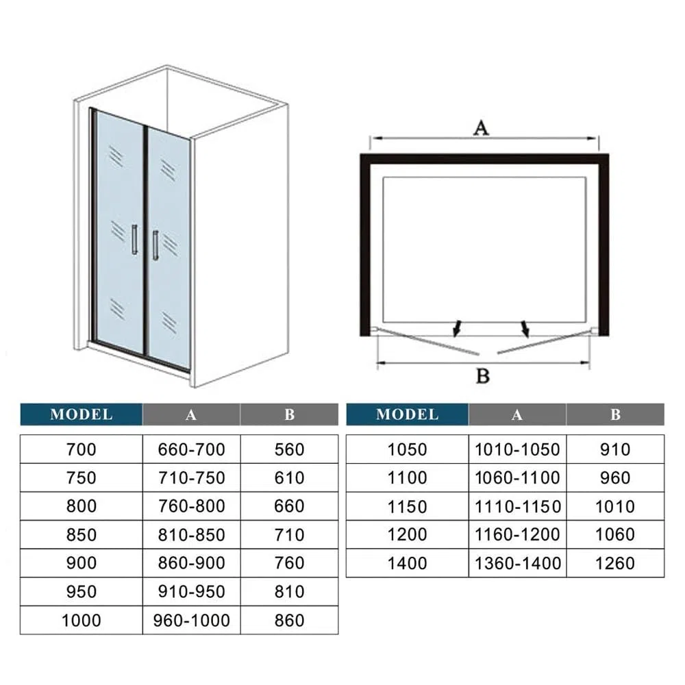 Porte de douche blanc 110cm Installation en niche porte de douche battante Hauteur 180cm en verre transparent et anticalcaire